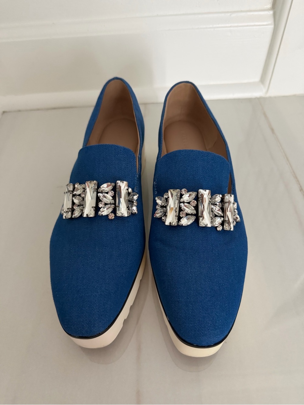 Karl Lagerfeld Woman’s Jewel Embellished Slip on Platform Loafer